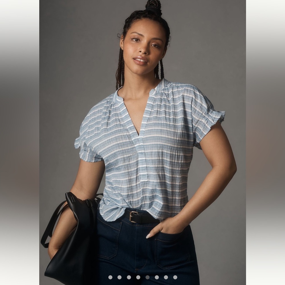 Anthropologie The Tatum Flutter-Sleeve Blouse by Pilcro:
Striped Edition